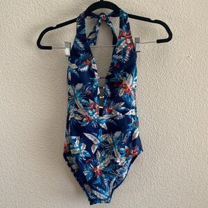 Hilor Lace Up One Piece High Waisted Swimsuit Floral Pattern Size 6